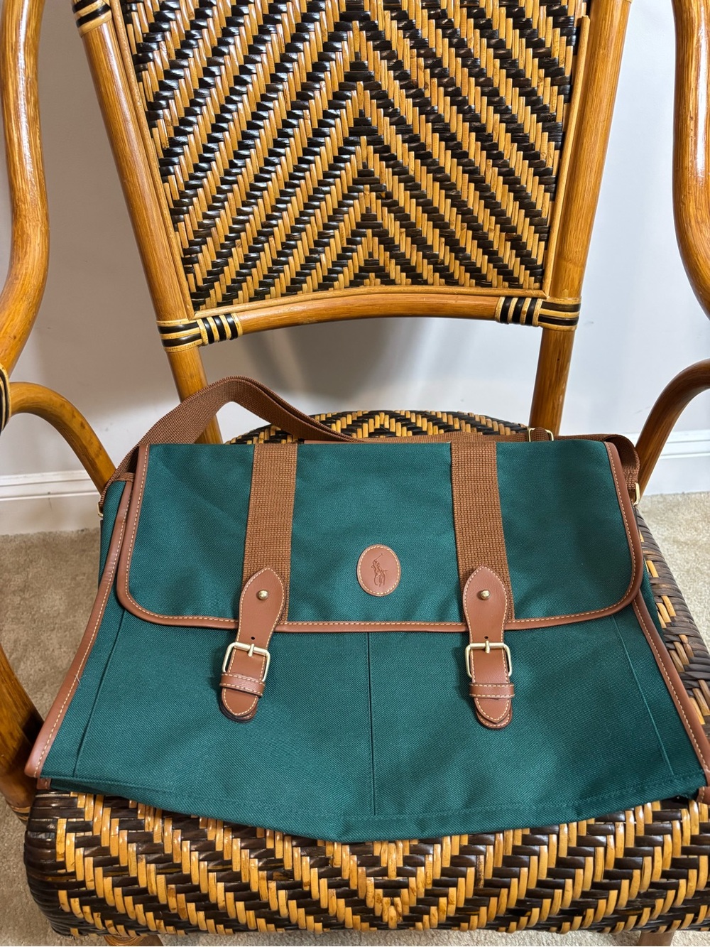 Vintage Polo Ralph Lauren Green Satchel Briefcase Bag